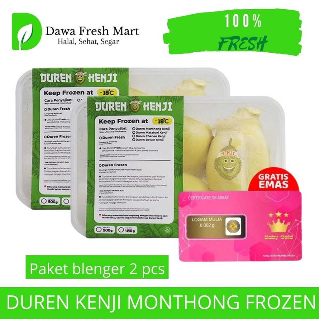 

Paket Blenger (2 box Duren Monthong Kenji Frozen 500 gram) FREE MINI GOLD | 100% Manis & Legit Kualitas Premium