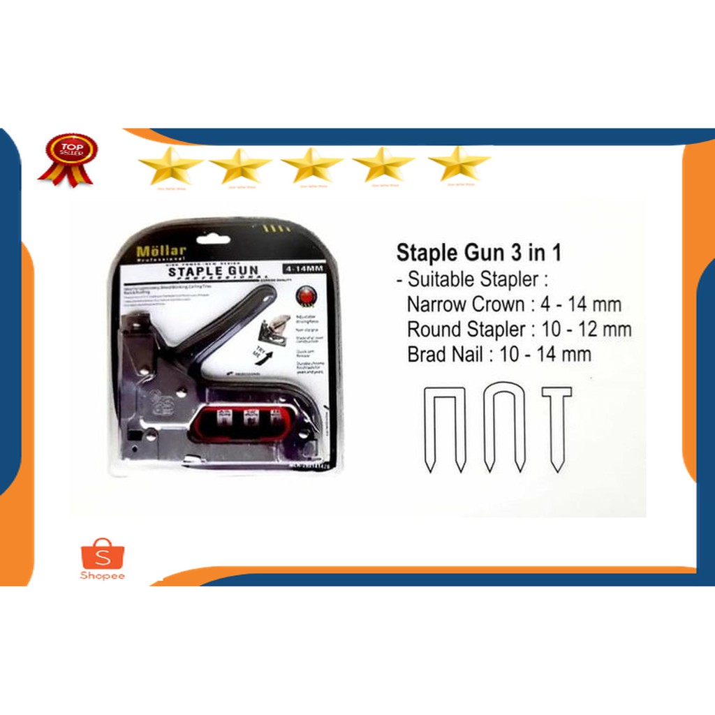 

Berkualitas staples tembak MOLLAR staple gun tacker staples jok motor 3 in 1 bonus refill