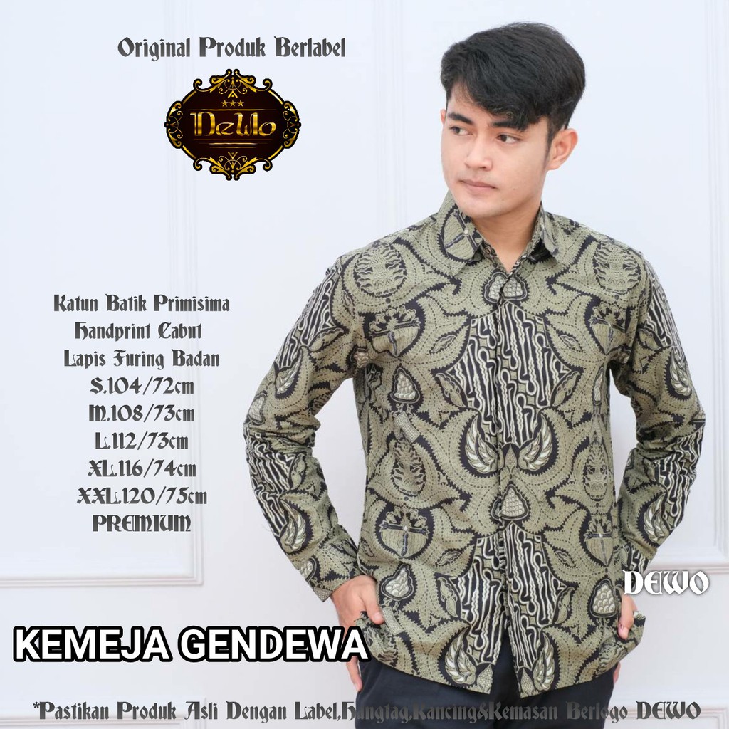 Atasan Kemeja Baju Batik Pria Lengan Panjang PREMIUM Modern LAPIS FURING GENDEWA DEWO