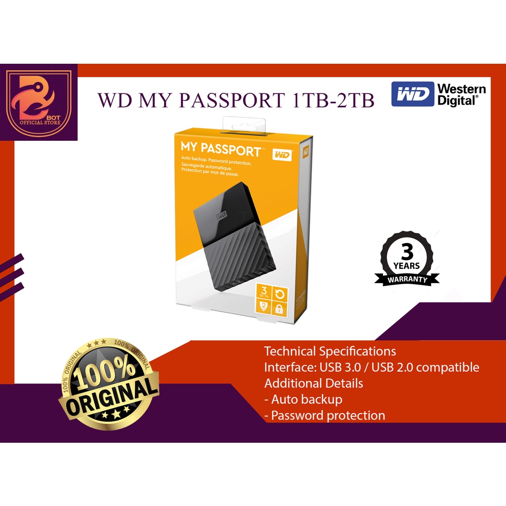 Hardisk Eksternal WD MY PASSPORT 1 TB -  2 TB Original | HDD Eksternal Portable