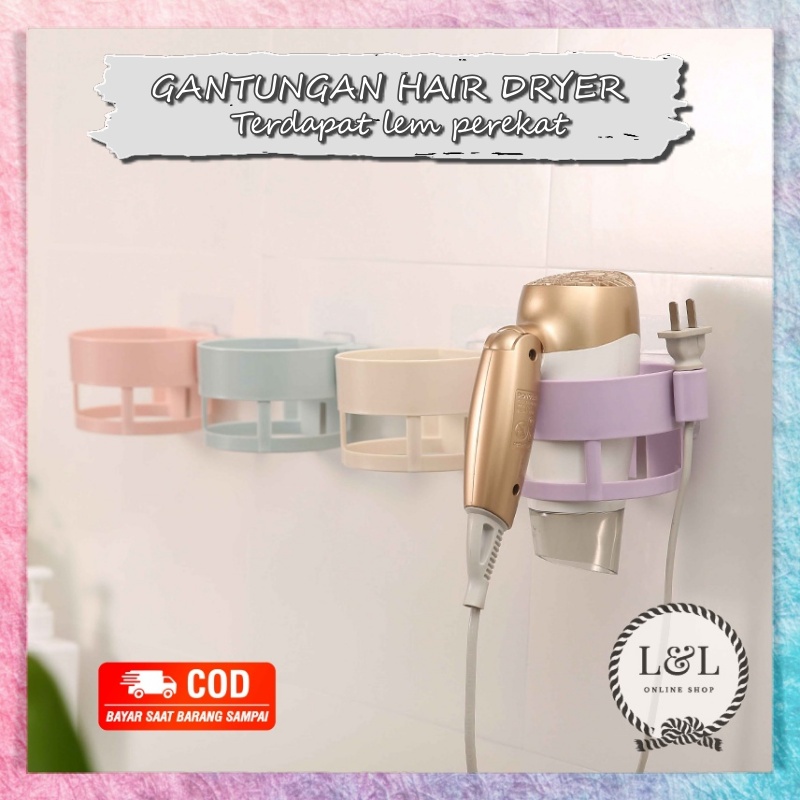 Gantungan Hair Dryer Holder Tempel Perekat Dinding Kuat Tanpa Paku Rak Gantung Pengering Rambut Kamar Mandi