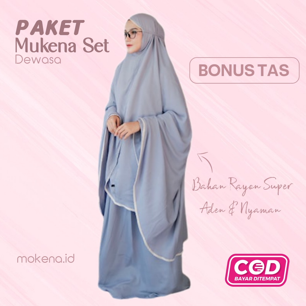 Mukena Mukenah dewasa Travel Traveling Polos jumbo bahan adem katun murah bali premium by MOKENA Rayon Ananda