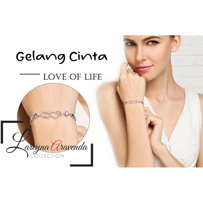 Gelang Tangan Titanium Wanita Model Double Heart GL003