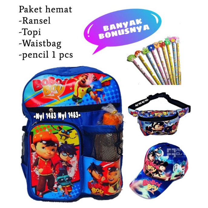 Tas ransel anak sekolah boboiboy banyak bonusnya topi waisbag pensil