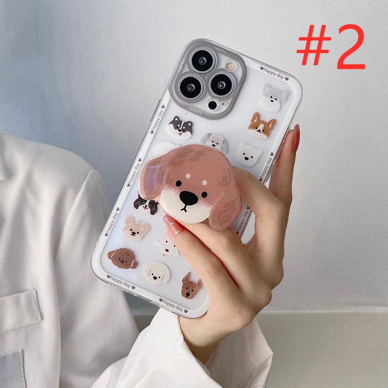 Full Little Dog Popsocket Soft Case iP iPhone 11 12 13 14 Pro Max 6 6S 7 8 + Plus X XR SE 2020 XS Max Casing