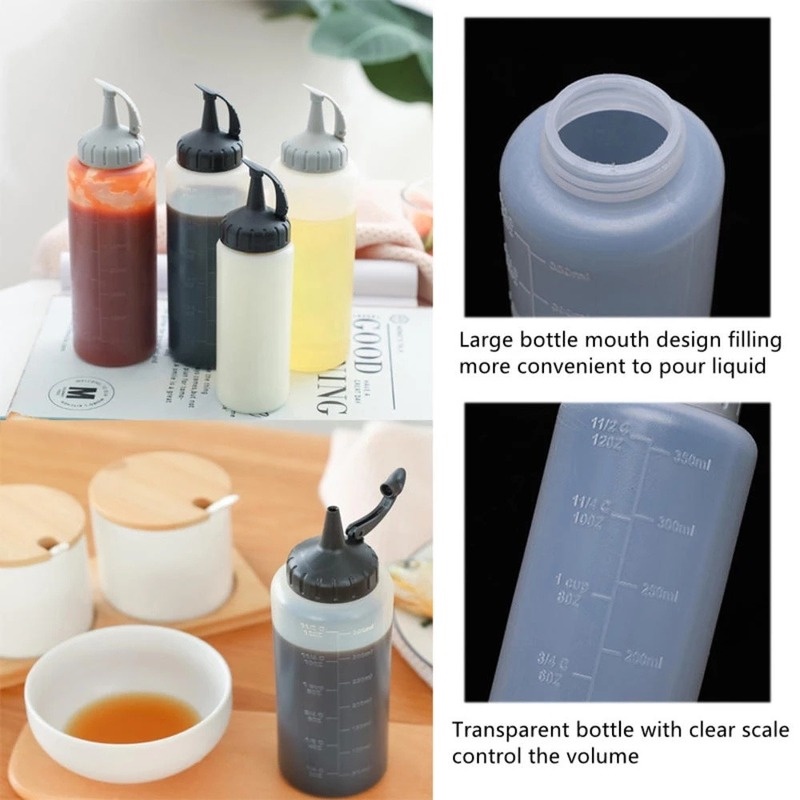 175/350ml Kitchen Squeeze Seasoning Bottles With Scale / Transparent Squeeze Sauce Honey Salad Bottle Dispenser