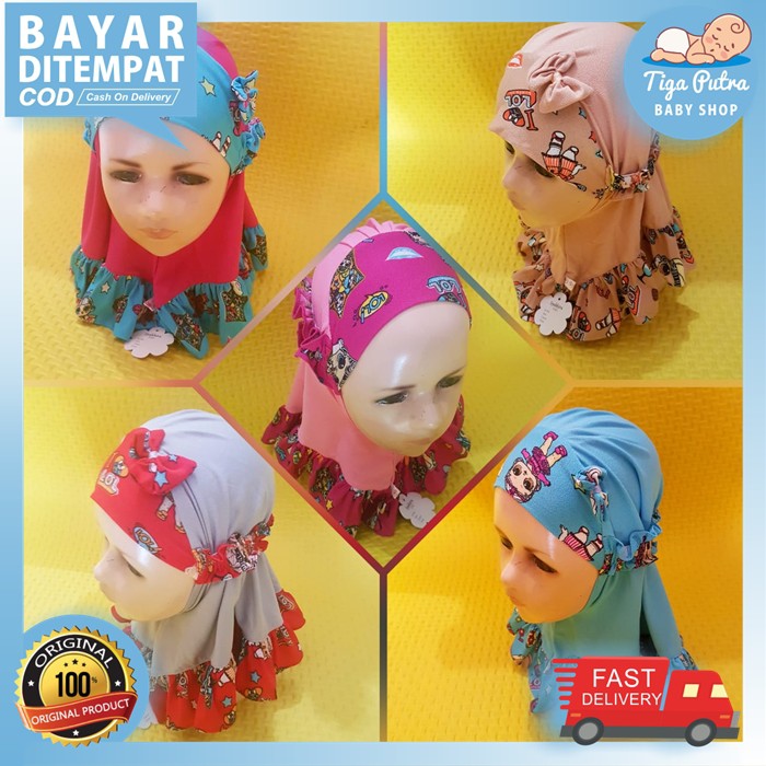 JILBAB HIJAB PAKAIAN MUSLIM BAYI ANAK PEREMPUAN MOTIF IKAT KARET ANAK UMUR 1 SAMPAI 3 TAHUN