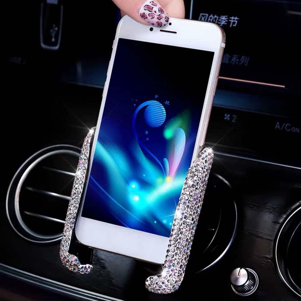 Lanfy Car Phone Holder Wanita ABS Adjustable Support Aksesoris Interior Berlian Kristal Car Air Vent Mount Holder