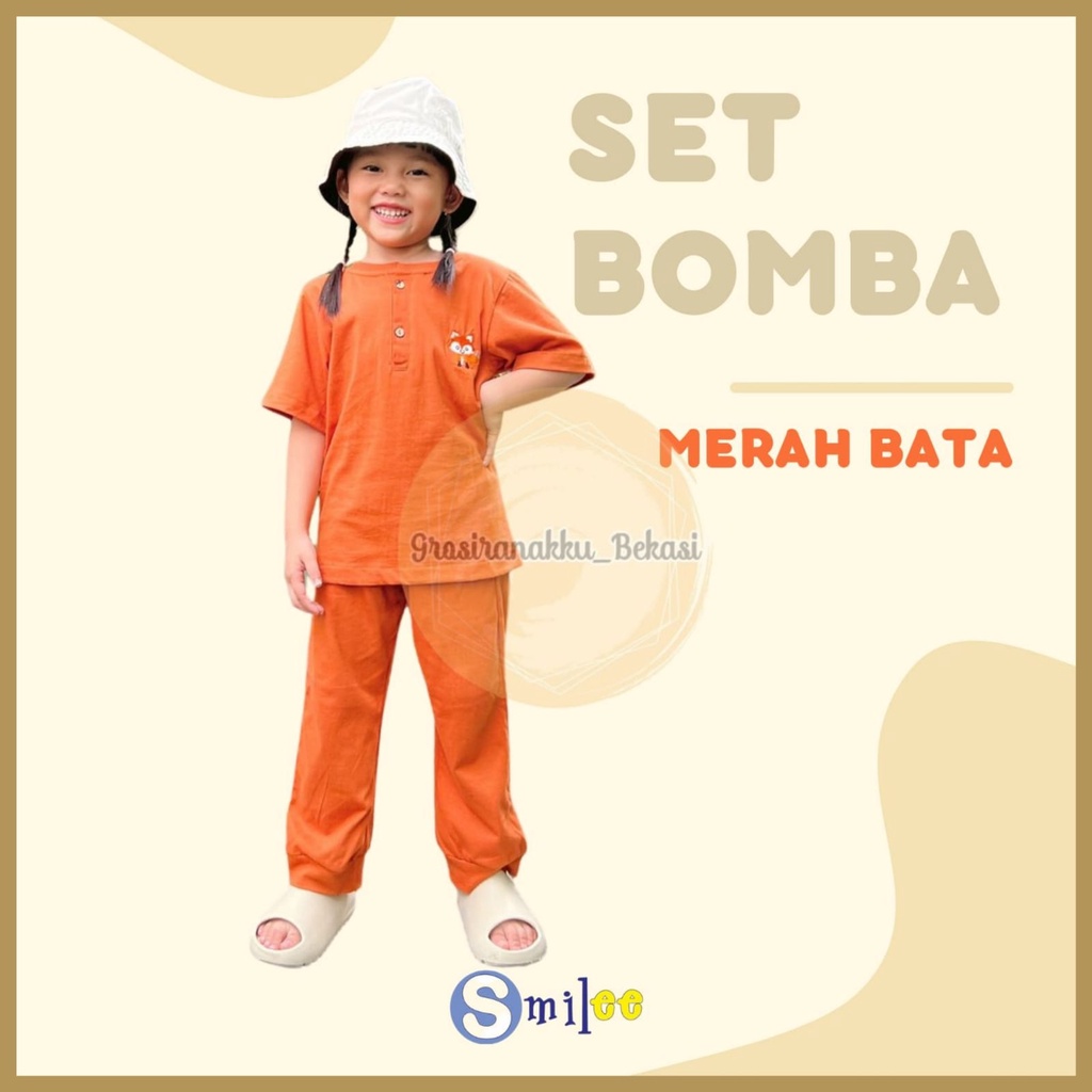 Setelan Anak Smilee Unisex Bomba Warna Merah Bata Size 1-5tahun