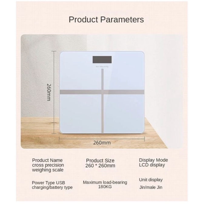 Timbangan Badan Digital 180Kg Indikator LCD Kaca Tempered Body Scale