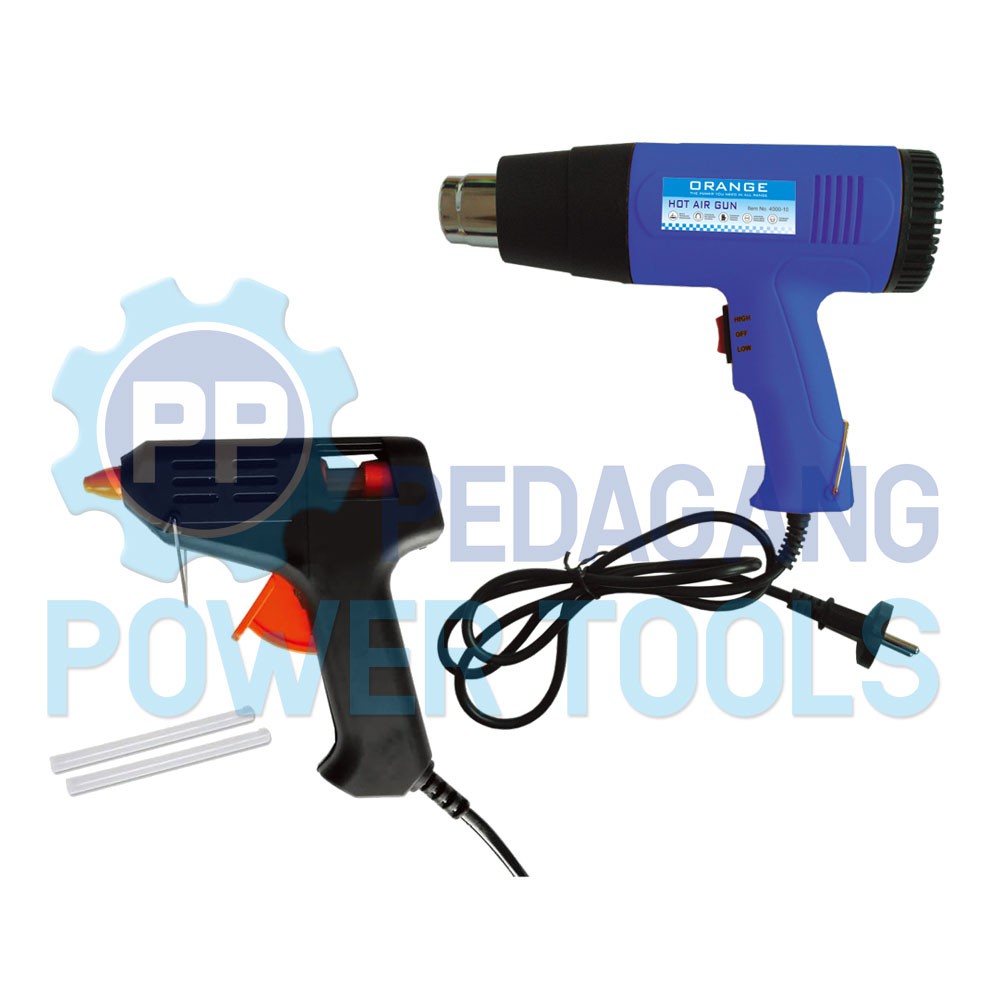 ORANGE HEAT GUN HOT AIR GUN &amp; GLUE GUN ALAT LEM BAKAR TEMBAK KECIL