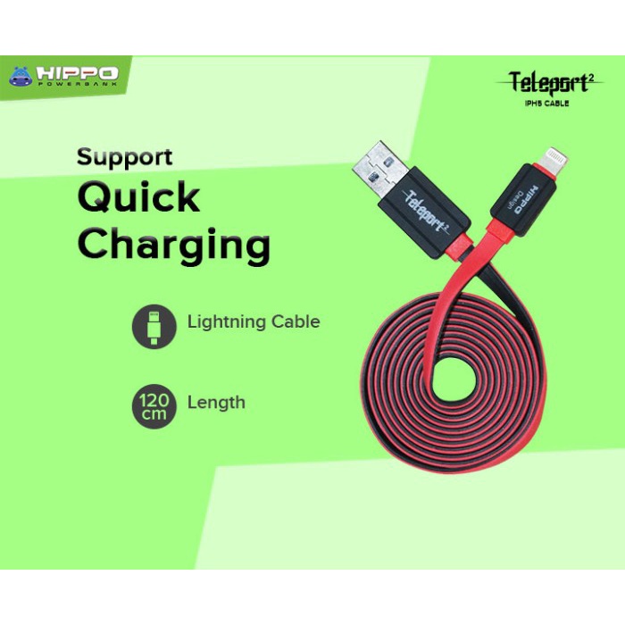 Hippo Kabel Data Teleport 2 USB to Lightning 2.4A Quick Charge 3.0 Fast Charging iPhone Data Cable