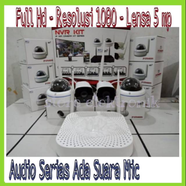 Paket Camera Cctv Wireless 4 Chn Nvr Kit Full Hd 1080 Lensa 5 MP - Rekam suara