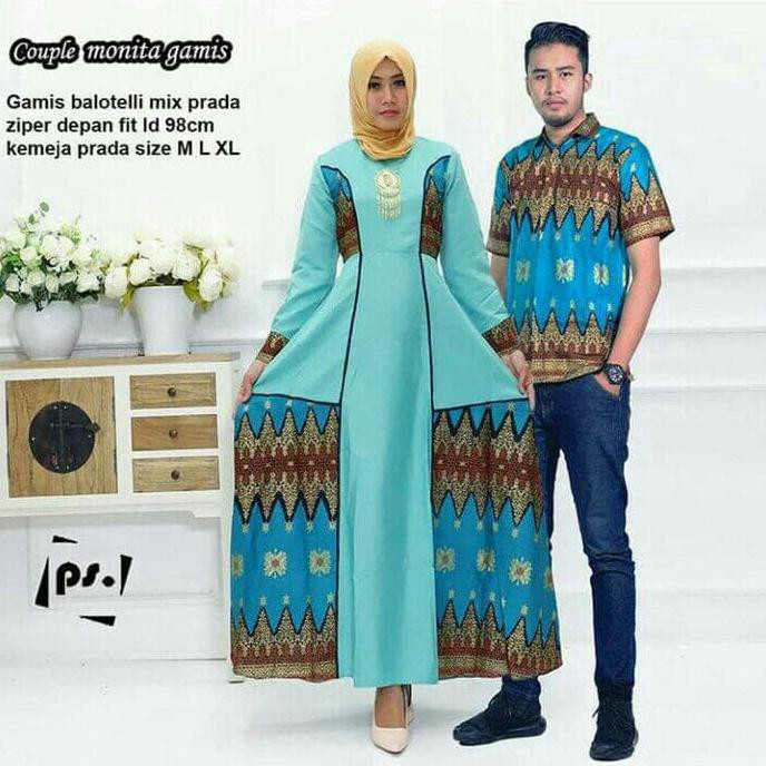 PRODUK READY... BATIK COUPLE MONITA - BATIK DRESS COPLE GAMIS PEKALONGAN - BIRU MUDA MURAH