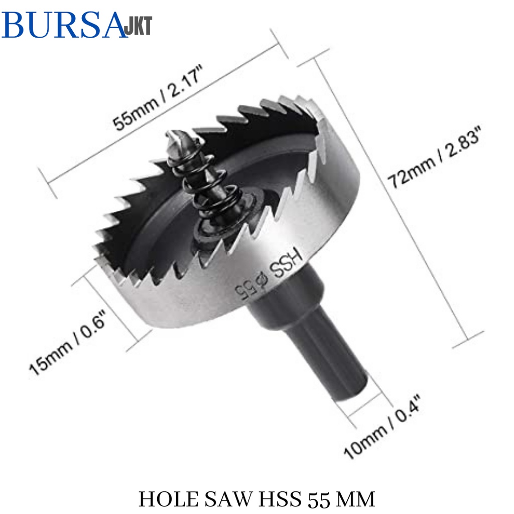 MATA BOR HOLE SAW STAINLESS STEEL PELUBANG BESI PLATE METAL DRILLING LOGAM 55 MM
