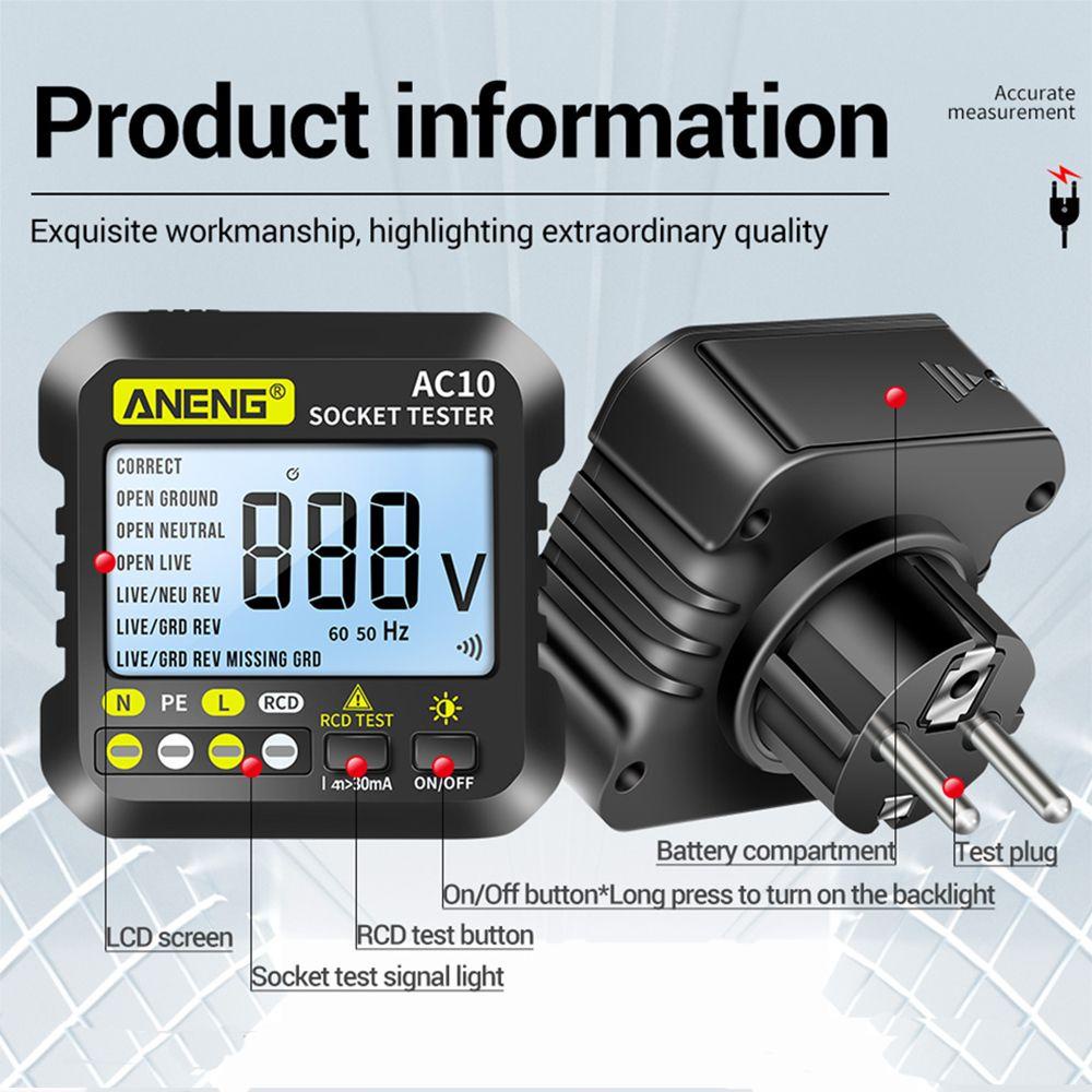 Solighter Digital Smart Socket Tester Multifungsi Arde Zero Line Polarity Phase Cek Tes Tegangan Steker As/UK/EU