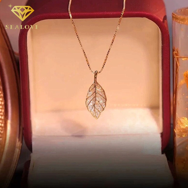 SEALOVE Kalung Titanium Wanita Liontin Daun Perhiasan Kalung Rantai Simple Gaya Korea Kalung Simple Titanium Leaves Necklace Murah Import