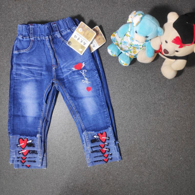 CJG 1118 CELANA JEANS ANAK CEWE IMPORT MOTIF LOVE AND HEART