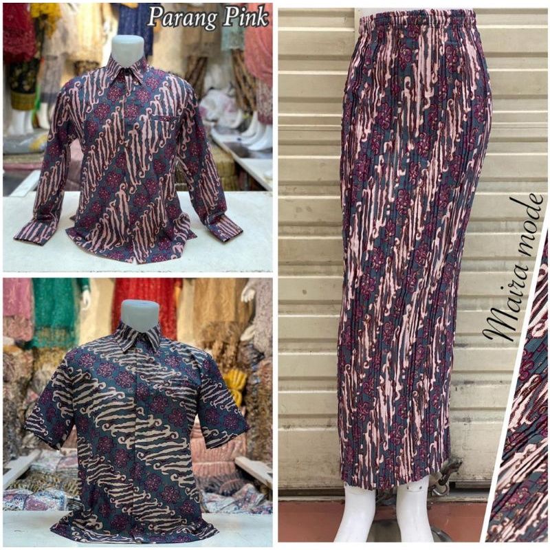 Couple Kemeja Batik Rok Plisket / Bawahan Kebaya / Kemeja Batik Panjang / Hem Batik Pria Pendek