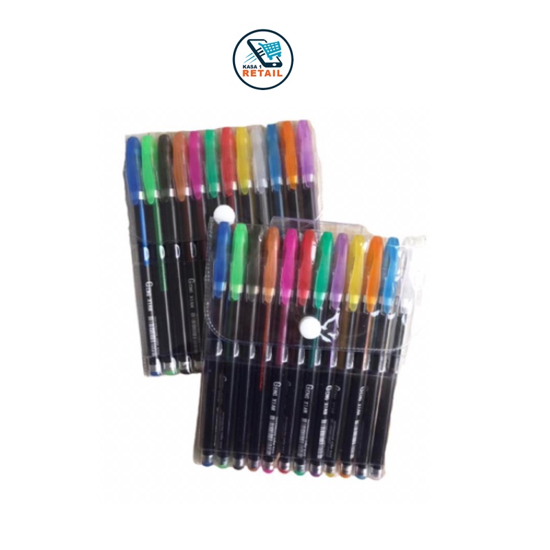 

12 Pcs Pen Glitter 12 Warna / Pulpen Murah / Bolpoin Anak Sekolah SD / SMP / SMA