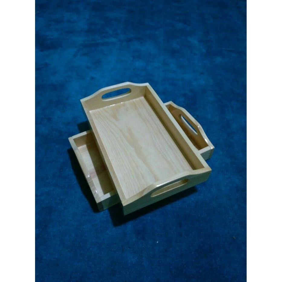 Nampan / Baki/ Tray Kayu Pinus 35 x25 cm pegangan melengkung