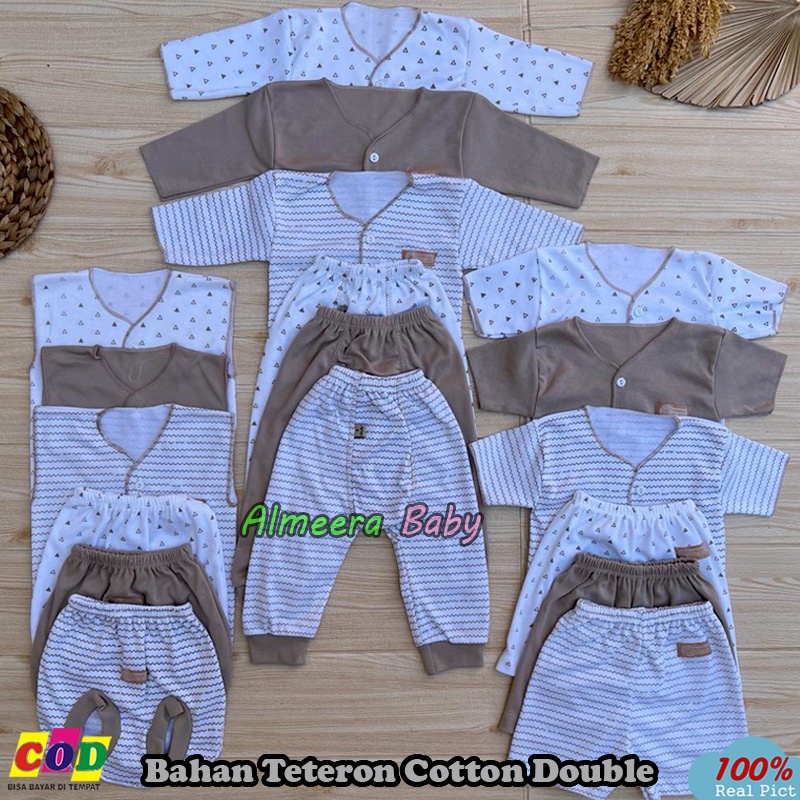 Bahan Katun TC 18 PCS Paket Lahiran Bayi Baru Lahir Serian Cream 0-3 Bulan Almeera Baby and Kids