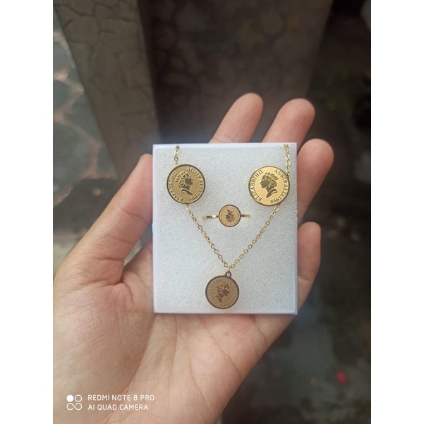 set kalung cincin anting koin titanium