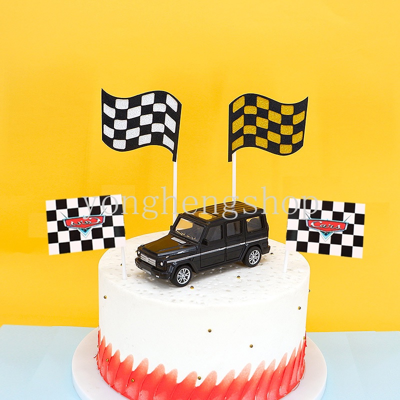 Topper Kue Bentuk Mobil Balap Warna Hitam Putih Untuk Dekorasi Pesta Ulang Tahun Baby Shower