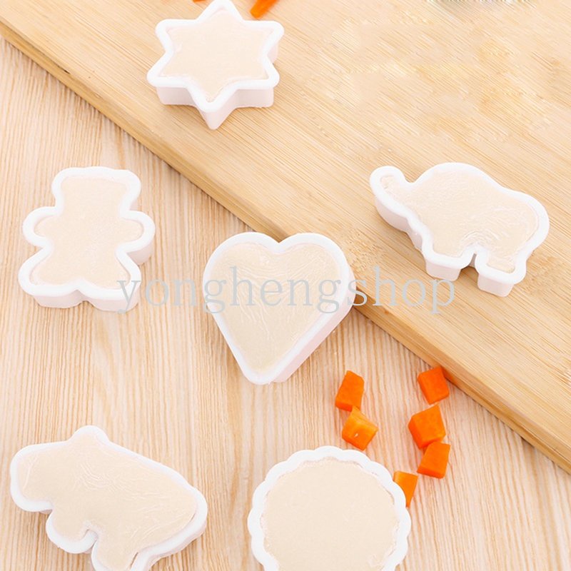 6 Pcs / set Cetakan Pemotong Biskuit Cookies Bentuk Kartun Hati Bintang Beruang 3D Untuk Dekorasi Kue