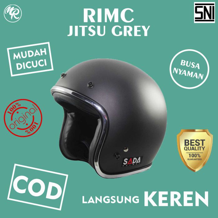 helm retro RIMC sada jitsu grey doff helmet motor sni helem bogo retro half face pria wanita dewasa