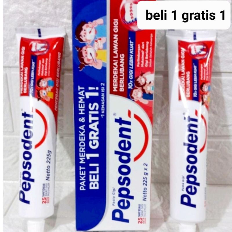 Odol pepsodent 225 gr beli 1 gratis 1 murah