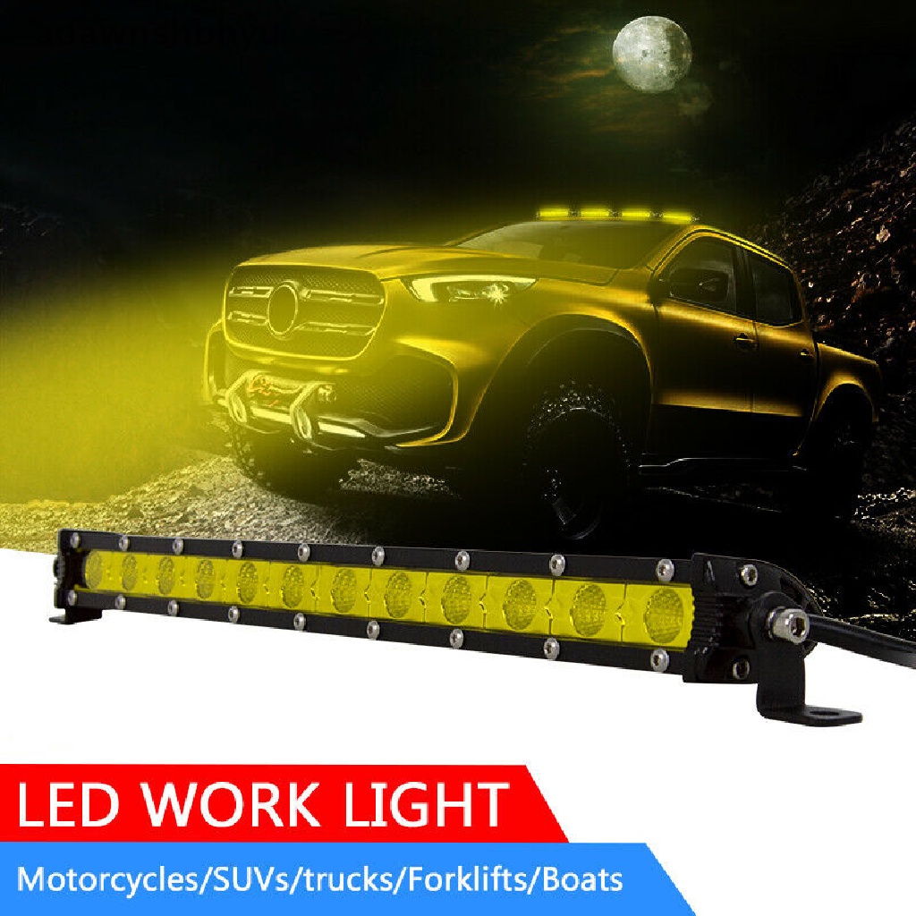 Adawnshbhyu Amber 12inch 60W Flood Slim Satu Baris Fog LED Lampu Kerja Bar Mobil SUV Truk ATV