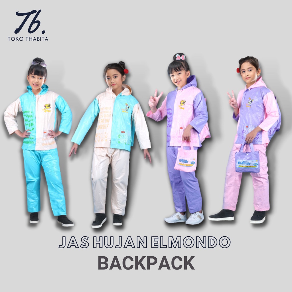 Jas Hujan Anak Tanggung Backpack Setelan Atasan Jaket Celana Karakter 6, 7, 8, 9, 10 Tahun Elmondo Kid Pink