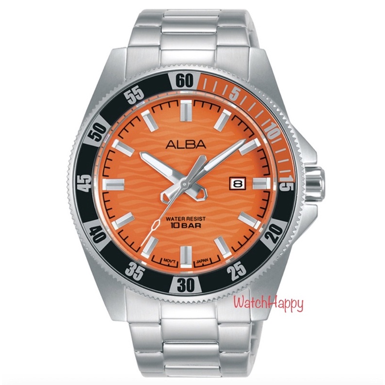 WatchHappy Alba AG8L93X1 Men Sport Dial Orange Stainless Steel AG8L93 Bezel OrangeBlack 100%Original