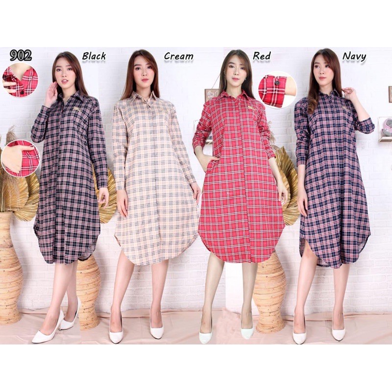 VOUZY || Dress Kotak Kotak / Tunik Kotak Wanita / Long Dress Motif Kotak / Dress Kotak KOTAK WANITA