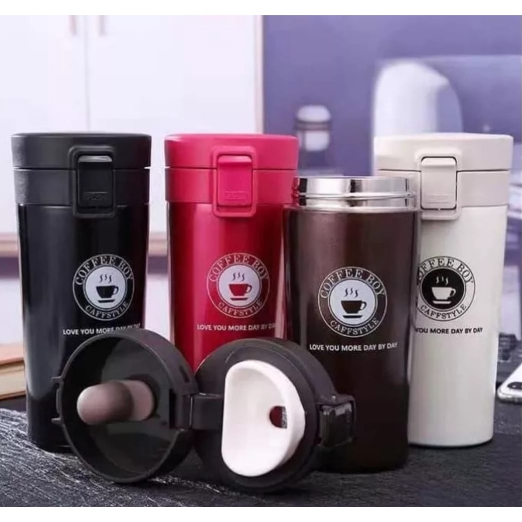 Termos Coffee Mug 380ml Tumbler Kecil Mini Stainless Steel Vakum-Botol minum Viral Design Terbaru Kekinian Berkualitas Thermos Kopi Tahan Lama Untuk Penyimpanan Tahan Air Panas Dan Dingin 24 Jam High Quality