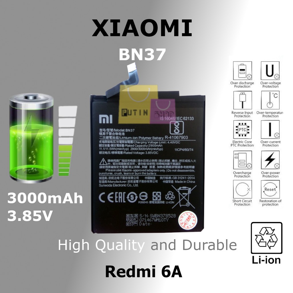 (P) Baterai batre battery batere original Xiaomi Redmi 6 / 6A / 6 pro BN37