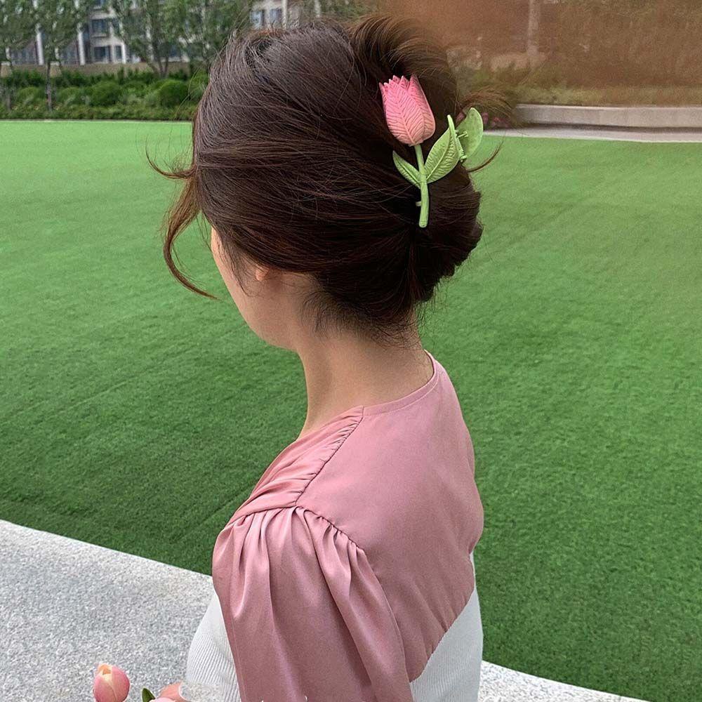 Needway Tulip Hair Claw Sweet Simple French Geometric Hair Claw Gadis Hijau Aksesoris Rambut Wanita