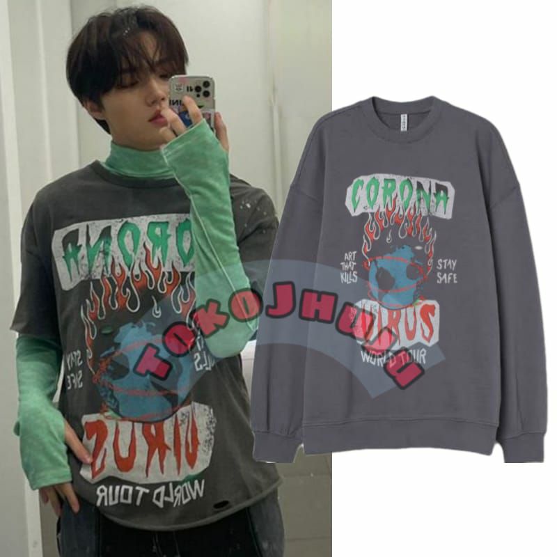 (versi) Basic Sweater Treasure Doyoung Style ATK CORONA virus world tour print DTF