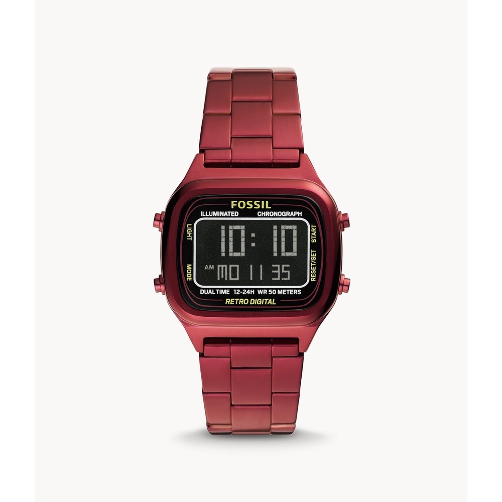 Fossil Retro Digital Pomegranate Red Stainless Steel Jam Pria - FS5897