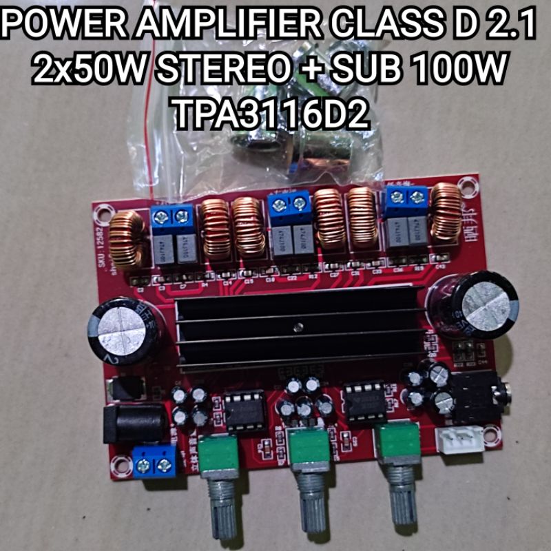 POWER AMPLI AMPLIFIER CLASS D 2.1 STEREO TPA3116D2 TPA3116 STEREO 2X50W PLUS SUB SUBWOOFER 100W/200W MAX DC 12V 19V 24V ATAU LANGSUNG DARI AKI