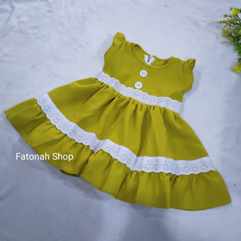 Dress anak 1 2 tahun baju anak cewek rok moscrepe renda polos ( dress moscrepe renda )