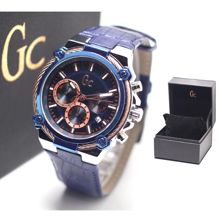 Jam Tangan Pria Gc Guess Collection Tanggal Chrono Premium Tali Kulit