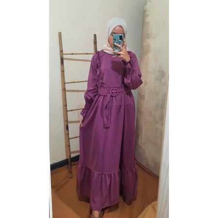 Gamis Wanita Lengan Panjang Fashion Muslim Delina Fit  L-XL Lingkar Dada 105cm Panjang 135cm