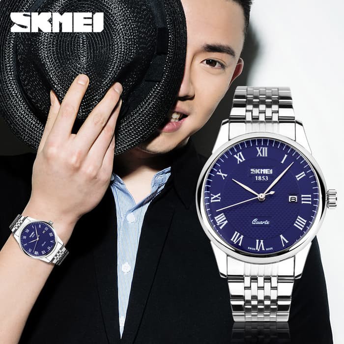Jam Tangan Pria Simple Clasic SKMEI 9058 Original Anti Air - Biru