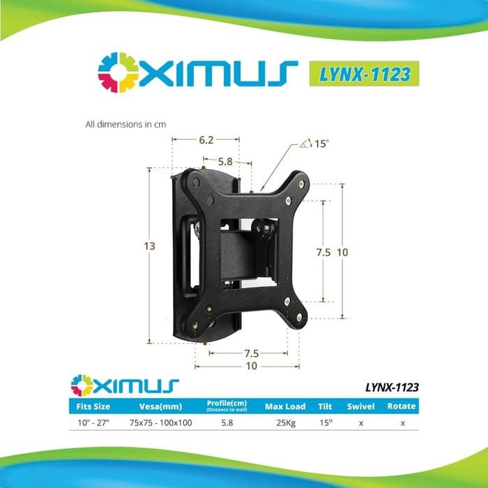 Bracket TV LED Monitor 10&quot;- 27&quot; OXIMUS LYNX 1123 Wall Mount Tilt