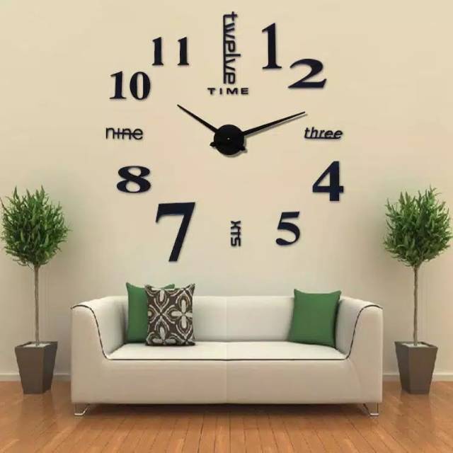 Jam Dinding 3d 3 dimensi timbul besar DIY 80-120cm Diameter hitam jn