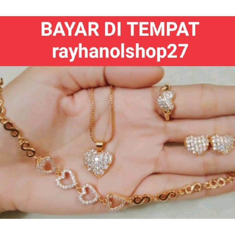 perhiasan wanita titanium xuping anti karat mewah motif love pilihan model dan motif nya satu set lapis mas 24K