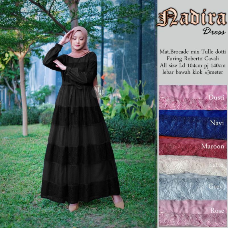 NADIRA DRESS BROKAT TILLE MODERN WISUDA LEBARAN HITAM HIJAU BOTOL