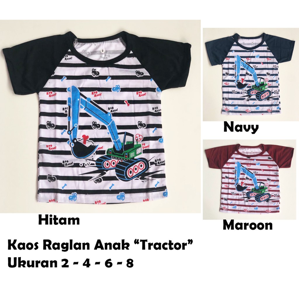 Kaos Raglan Anak Fullprint Traktor Lengan Pendek